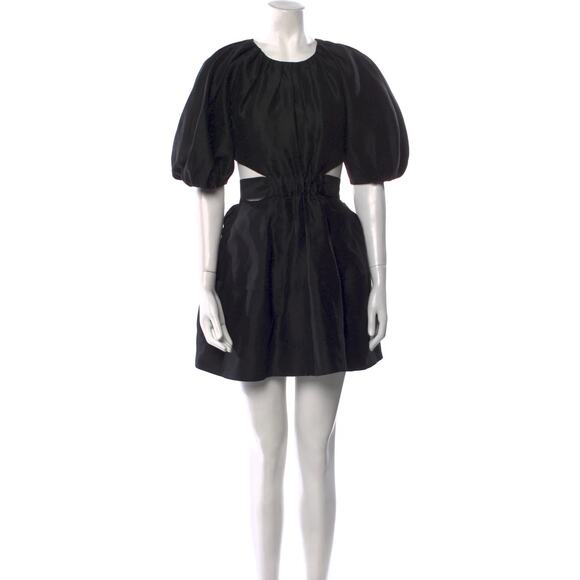 Aje Mimosa Cutout Puff Sleeve Linen Silk Mini Dress XS Black A-Line Ruffle